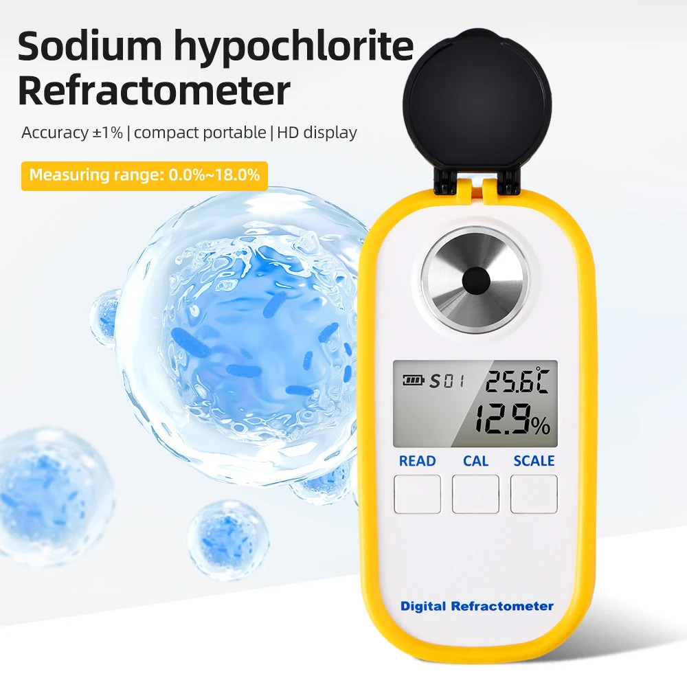 LCD Digital Refractometer 0-18% Sodium Hypochlorite Concentration Meter
