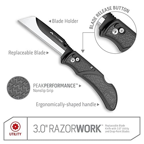 3" Razor-Work Folding Utility Knife - Replaceable Blades, Pocket Clip, 3X Sharp