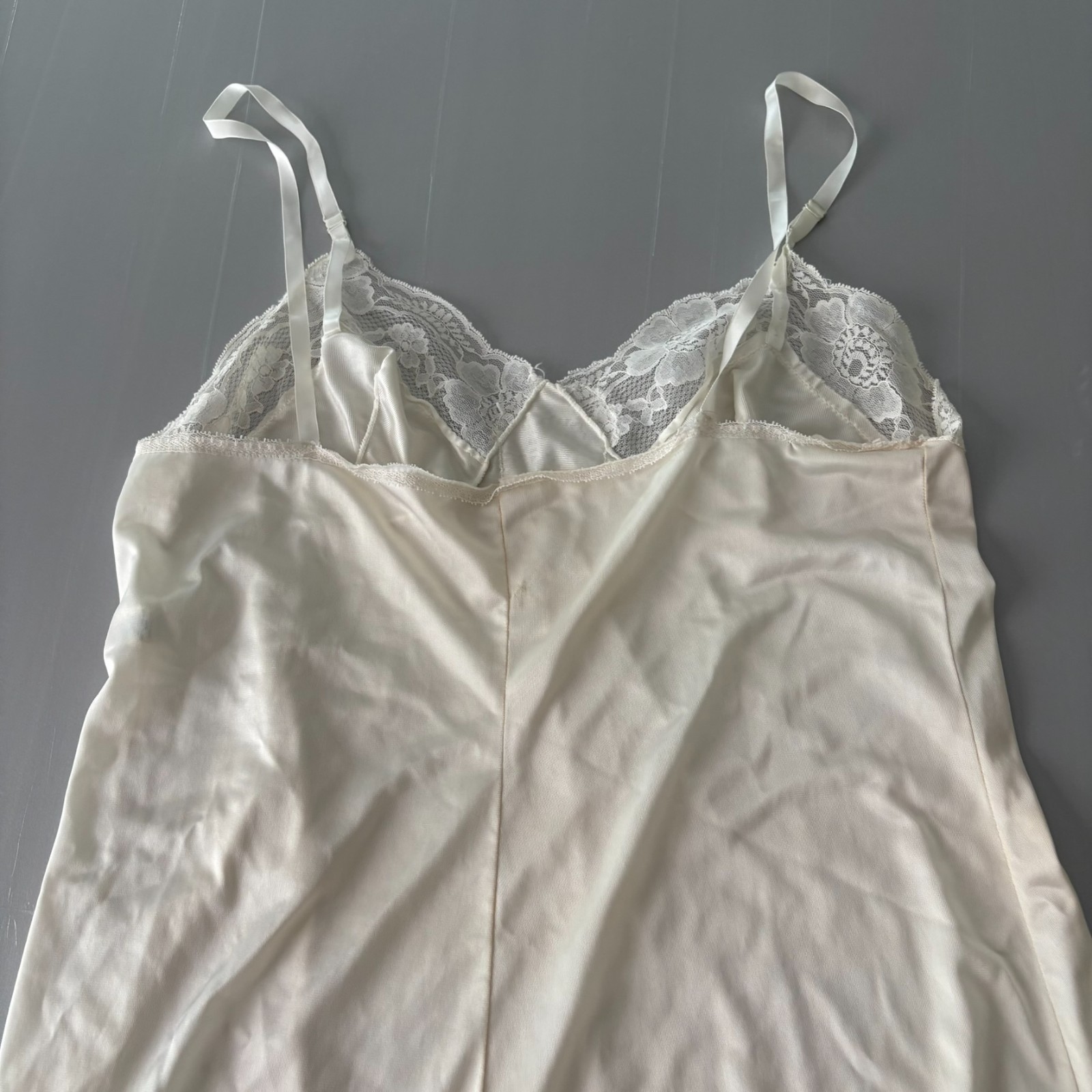 Kayser Lace Trim Full Slip White Vintage Lingerie Nightgown Made in USA sz M