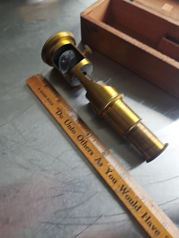 Antique Brass Tube Microscope Compound Microscope Made In Paris 1900s UNTESTED.