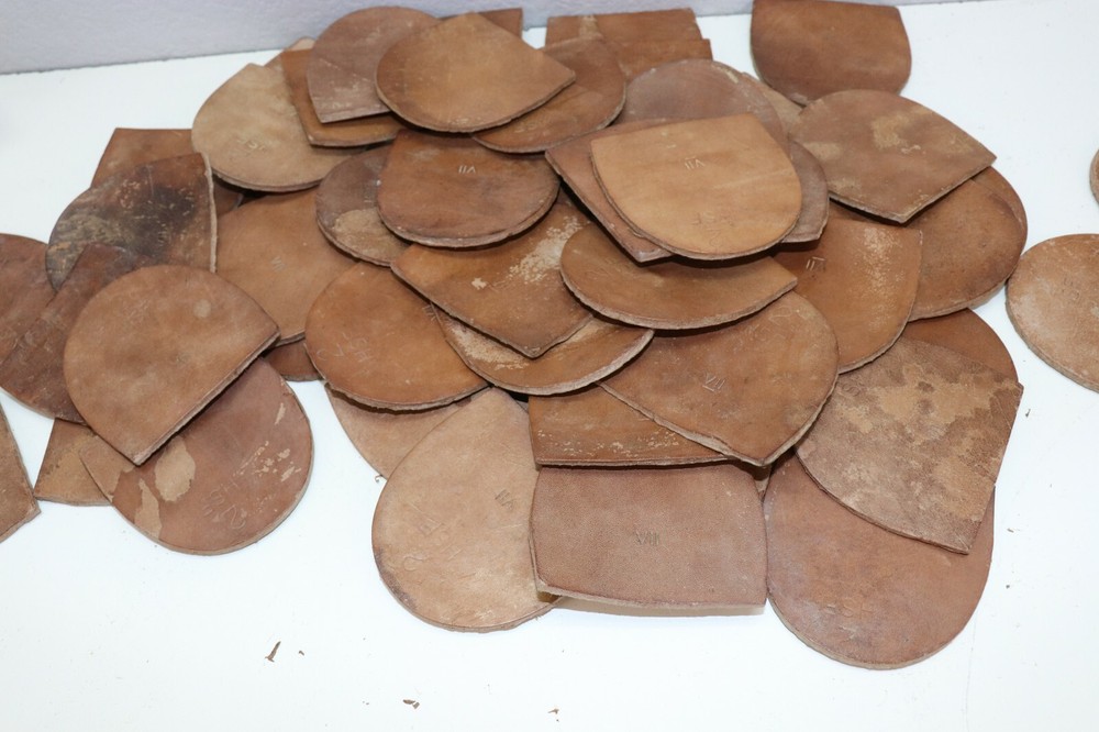 WWII British natural leather boot heel layers pair E8755