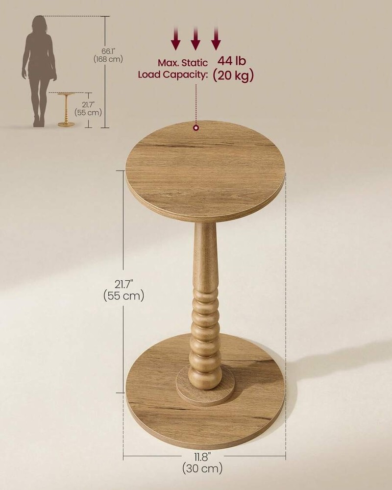 Round Mid-Century Side Table, Solid Wood Legs, Compact For Small Spaces