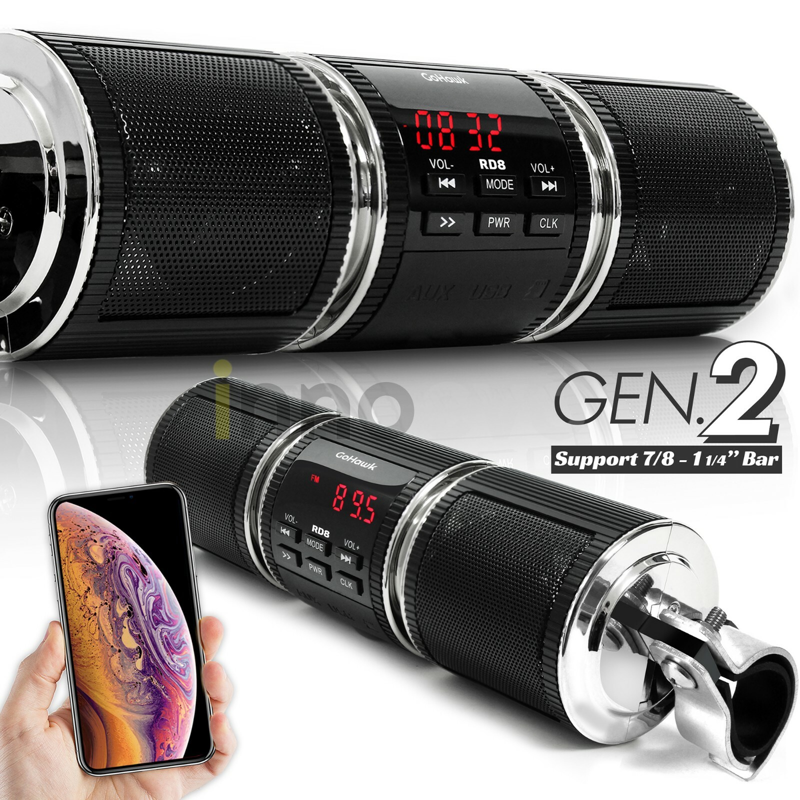 Waterproof Bluetooth Motorcycle Stereo Speaker MP3 Audio System USB AUX SD Radio