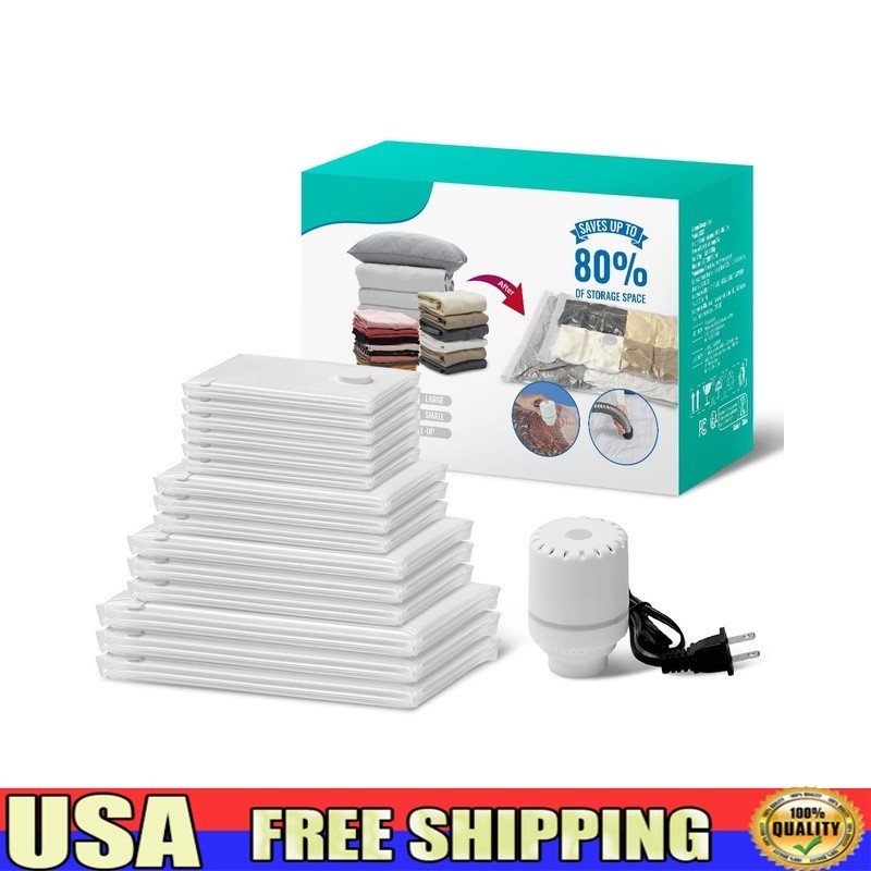 Multi-Purpose Vacuum Storage Bags Set W/ Electric Pump Efficient Space Saving US