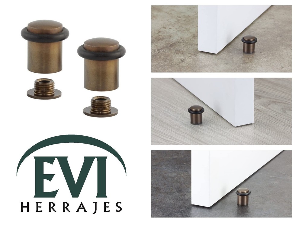 EVI Floor Door Stoppers 2 Pack Rustic Brass Finish with Protector Rubber