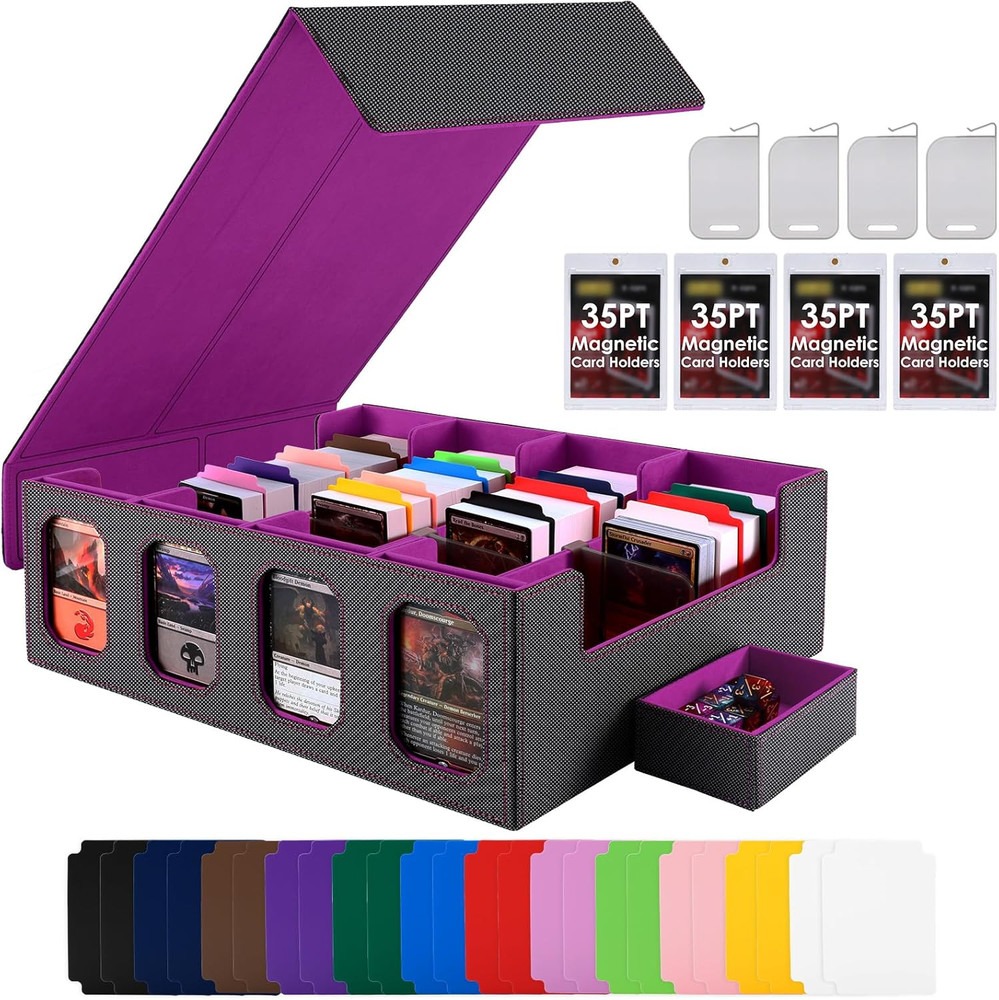 Trading Card Storage Box with Commander Display, 4-Row Deck Case with Removable