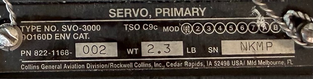 Primary Servo SVO3000 822-1168-002 Removed Working