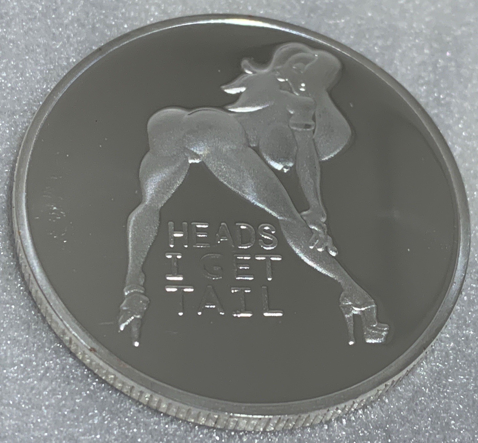 *Heads I Get Tail -Tails I Get Head Adult Nude Flipping Coin. New Silver Finish.