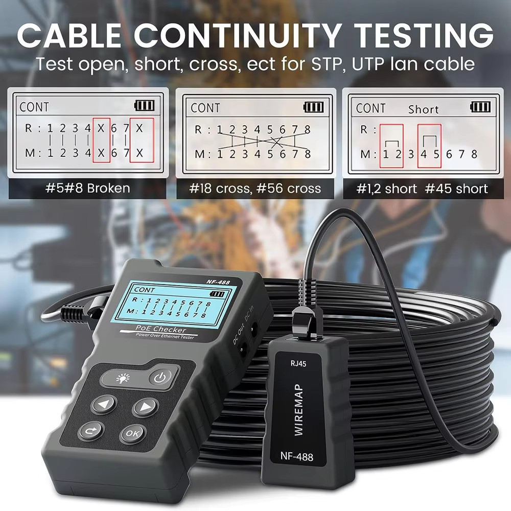 NF-488 POE Tester For Power Over Ethernet Network Cable Continuity Check