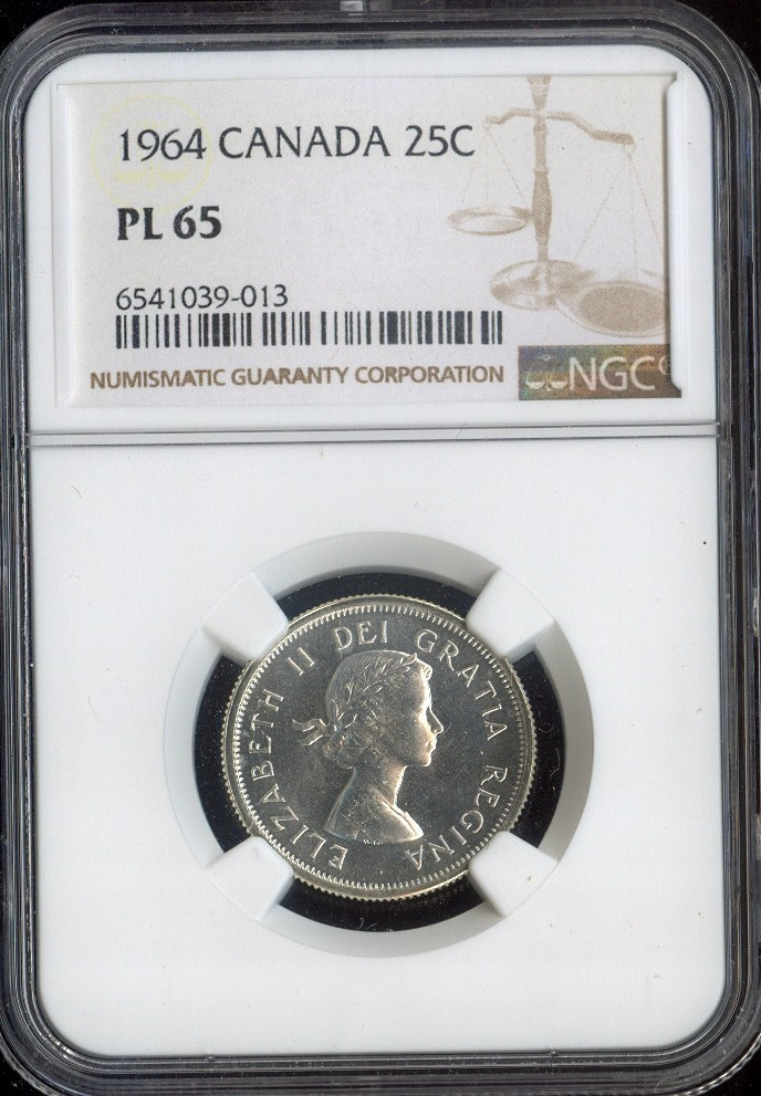 1964 Canada 25 Cents Silver NGC PL65 Quality