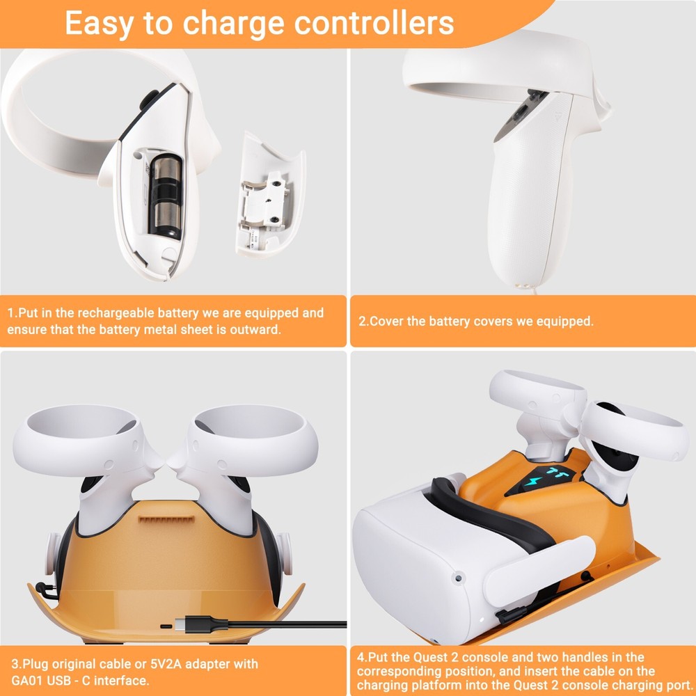 Charging Station Dock for VR Oculus Quest 2 Headset and Controllers +Batteries