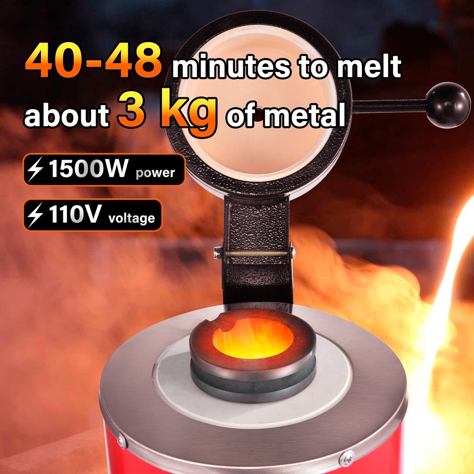 1500W Electric Gold Melting Furnace Digital Smelting Furnace W/3KG Crucibles