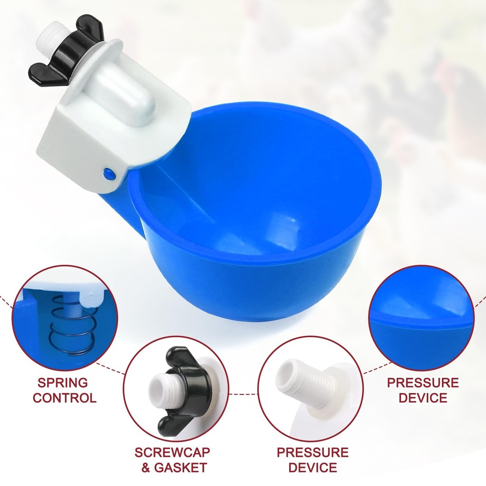 Tibaebe Chicken Waterer Cups, 8 Pack Blue Automatics Small,