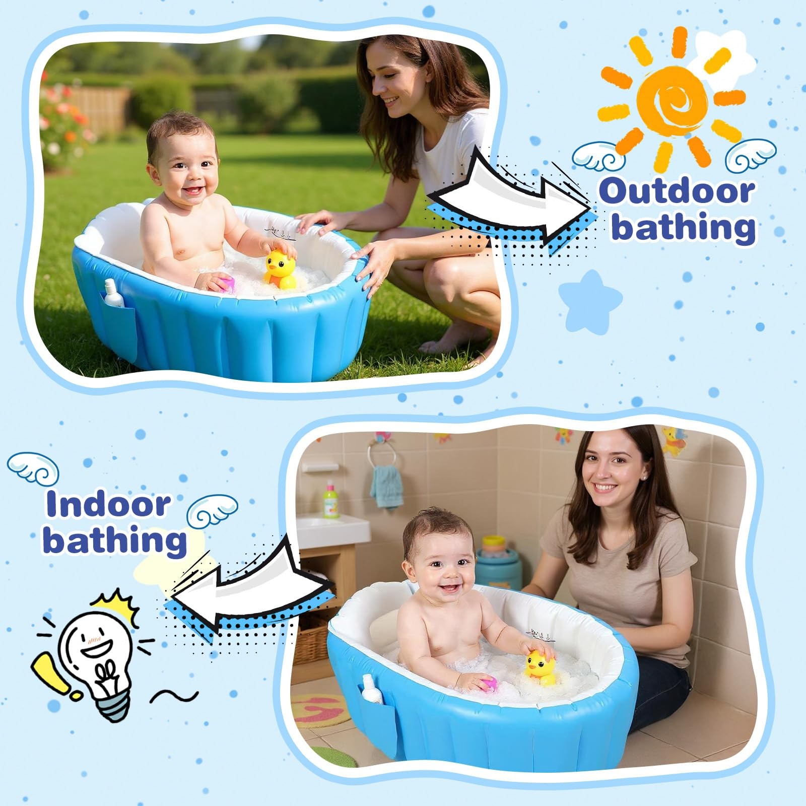 Bañera Inflable Azul Con Bomba De Aire Para Bebes Niño 6-12 Meses Recien Nacidos