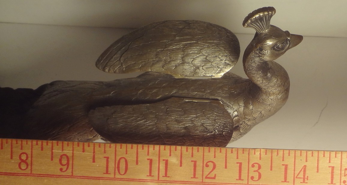 PR. ANTIQUE GERMAN SILVER full figure PEACOCK BON-BON serving TRAYS- HALLMARKED