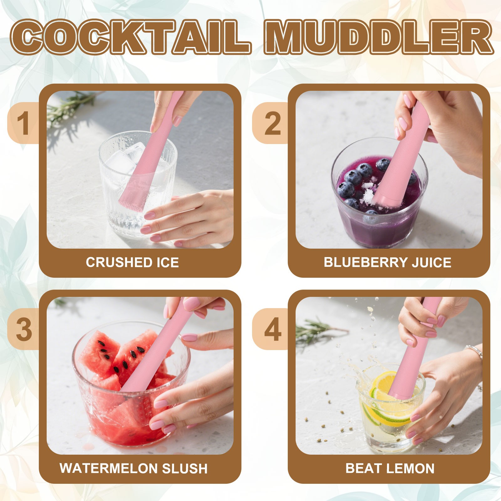 8 Pcs Cocktail Muddler, 8 Inch PP Drink Muddler, Black (Thick)