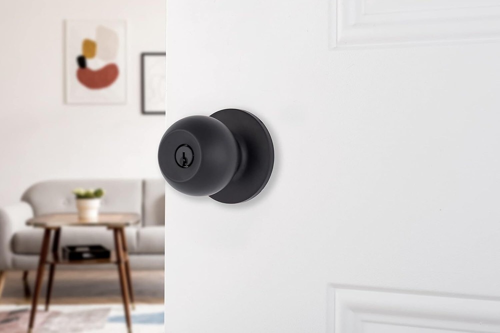 Transitional Keyed Entry Ball Door Knob, Matte Black - Designed for Traditional