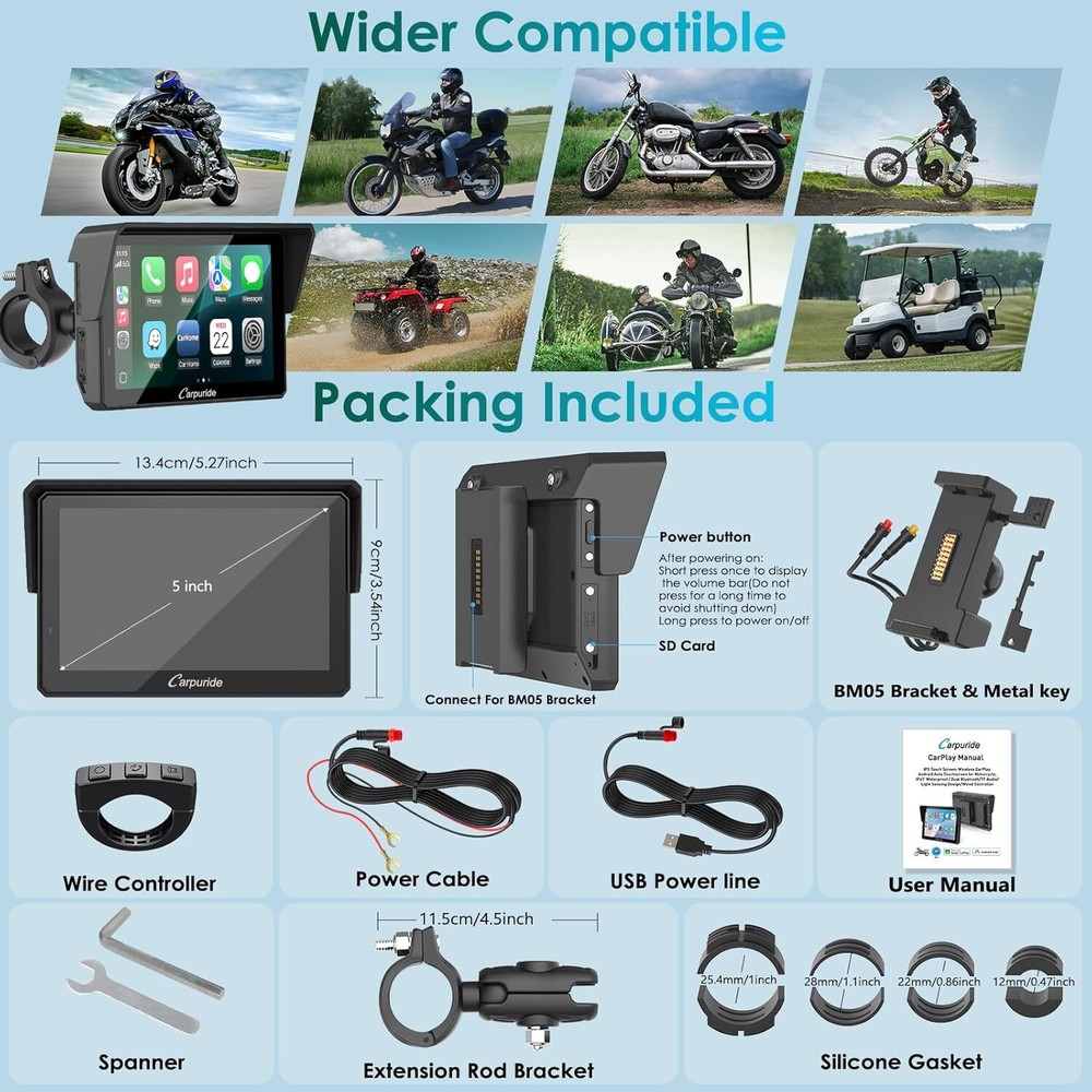 CARPURIDE W502S Wireless Carplay Android Auto Wired Controller with BM05 Mount