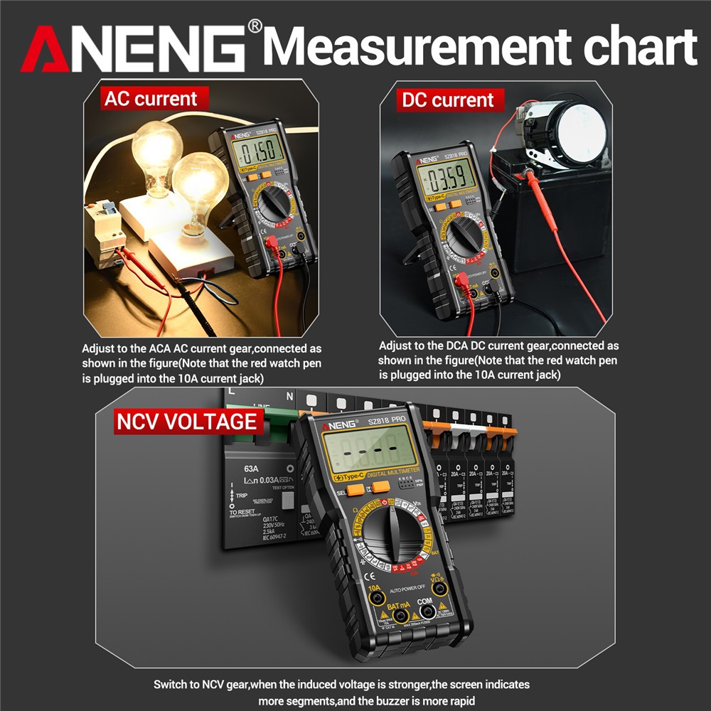 Digital Multimeter Voltmeter AC DC Volt Meter Ohmmeter Auto Range Tester