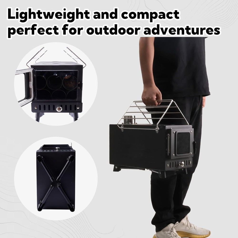 Folding Tent Stove for Camping, Cooking, Heating