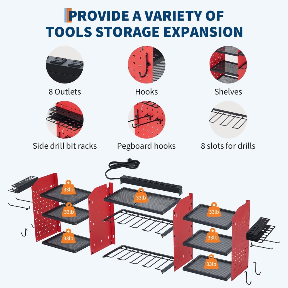 Heavy Duty Power Tool Organizer Wall Mount, 3-Layer Drill Storage Shelf Garage