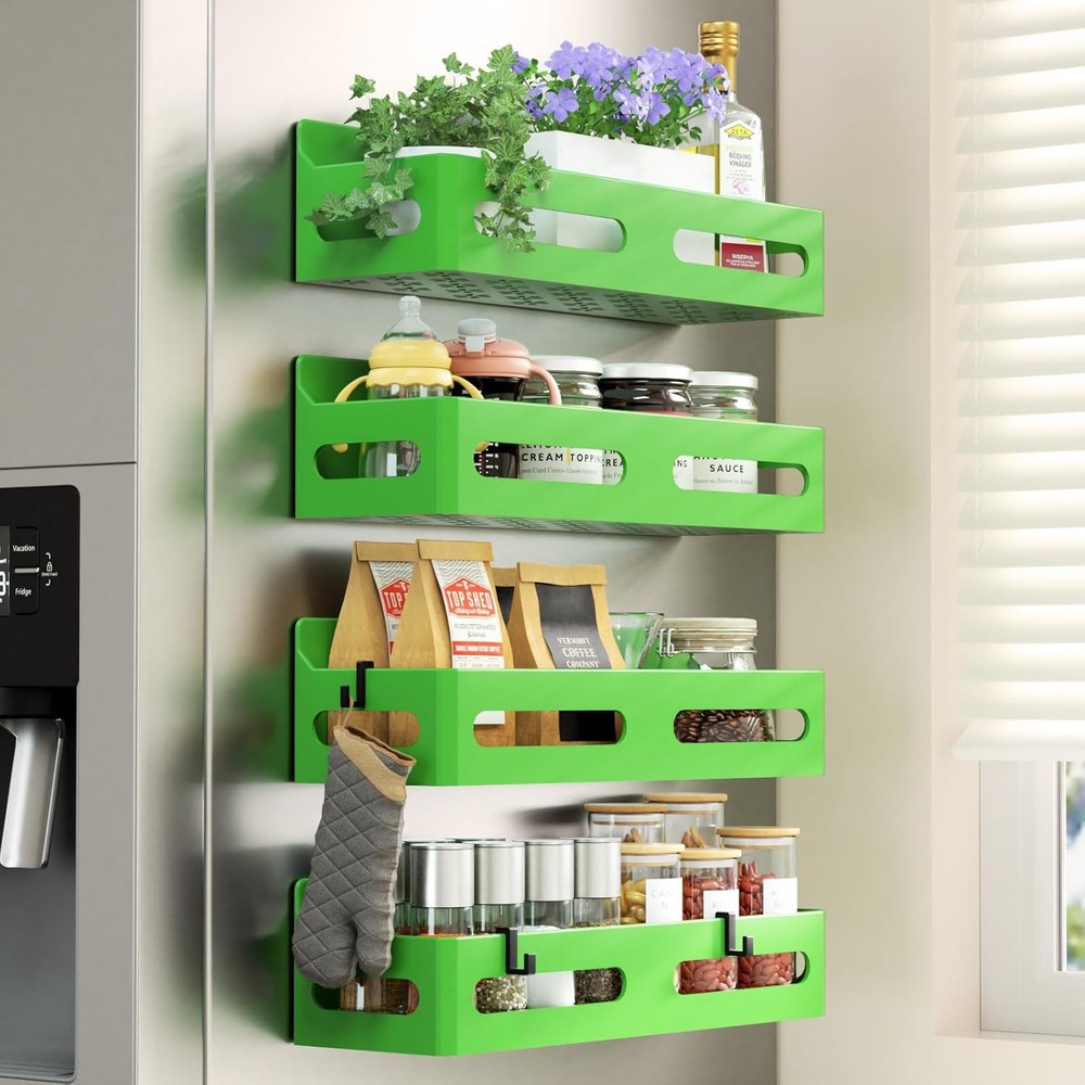4 Pack Strong Magnetic Spice Rack Refrigerator Multipurpose Magnetic Shelf