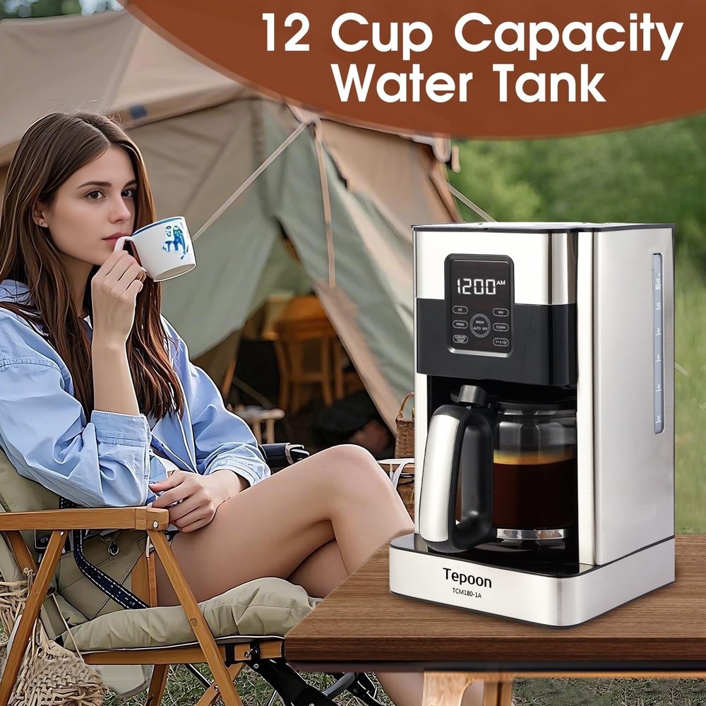 Coffee Maker, 12-Cup Glass Carafe, Programmable, Touch Screen, Keep Hot Plate