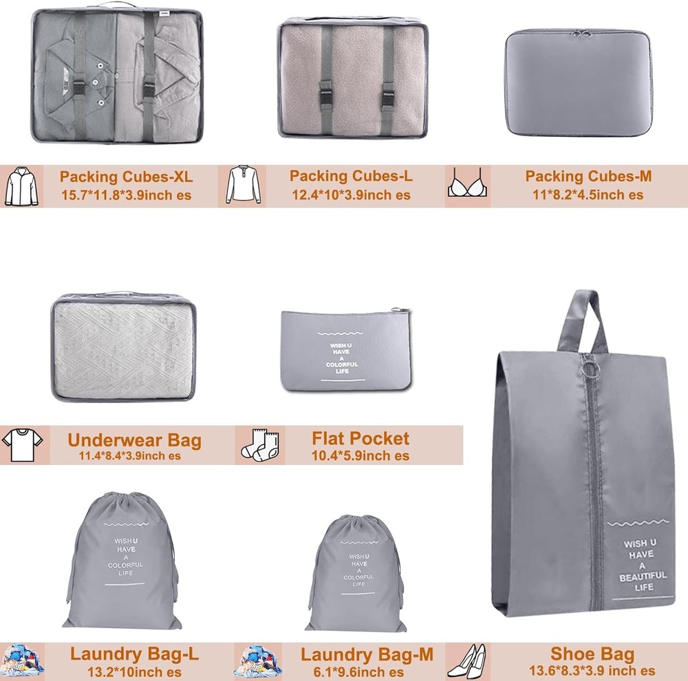 8 Set Travel Luggage Packing Cubes
