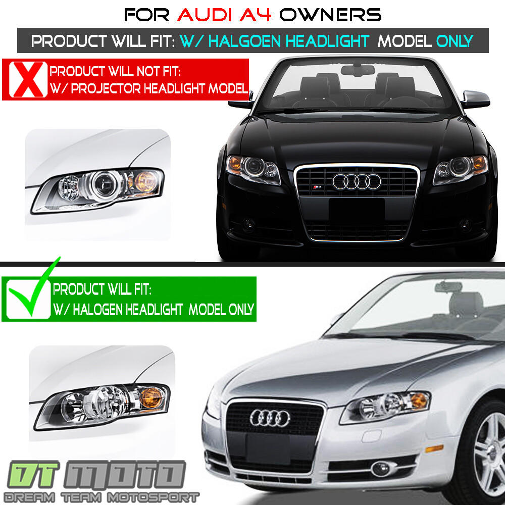 [Halogen Model] 2006-2008 Audi A4 S4 Headlights Headlamps Replacement Left+Right