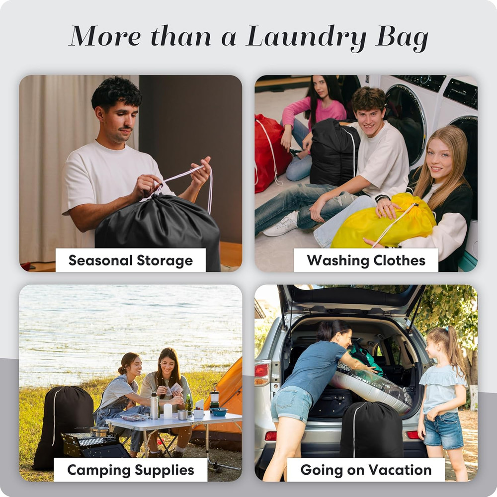 Nylon XL Laundry Bag, Large Capacity with Locking Drawstring, Machine Washable,