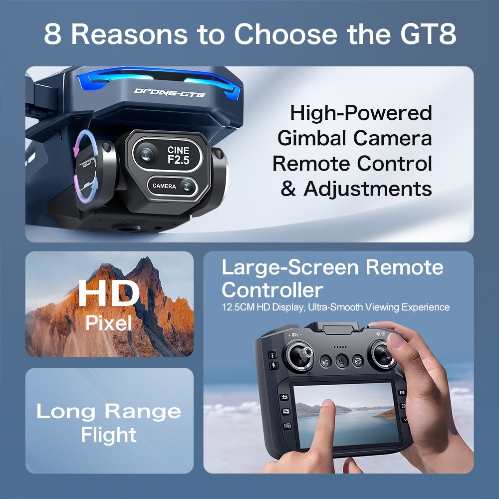 8K Dual Camera Drone 5G Brushless Motor Foldable RC Quadcopter Screen Remote