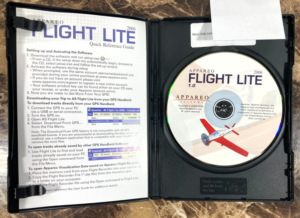 Appareo Systems Flight Lite GPS Software Windows XP CD-Rom 2006 w/ Product Key