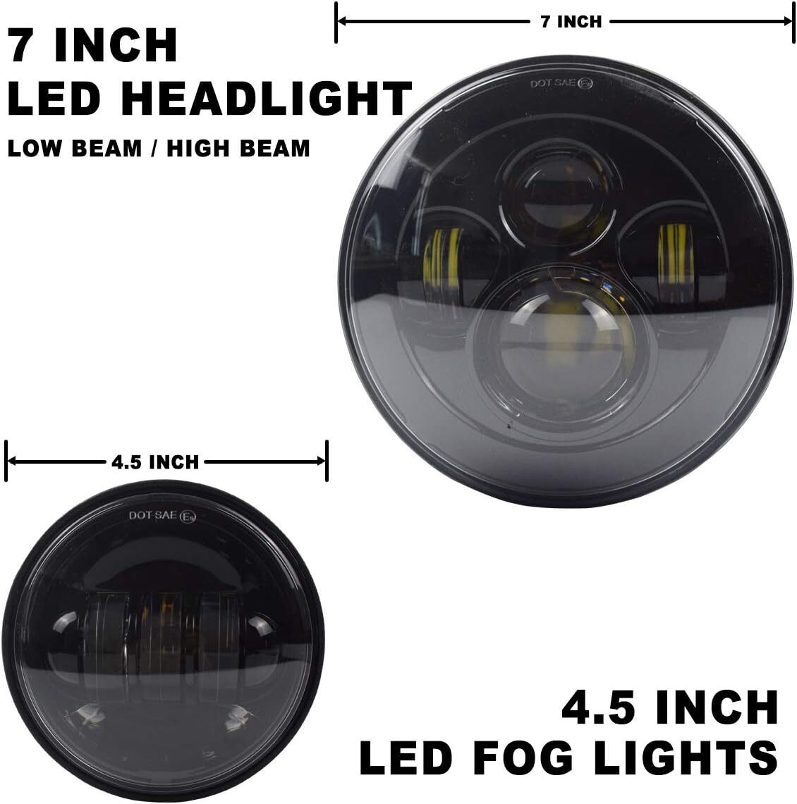 7" inch Led Headlight + 4.5" Fog Lights For Yamaha V-Star XVS 650 950 1100 1300