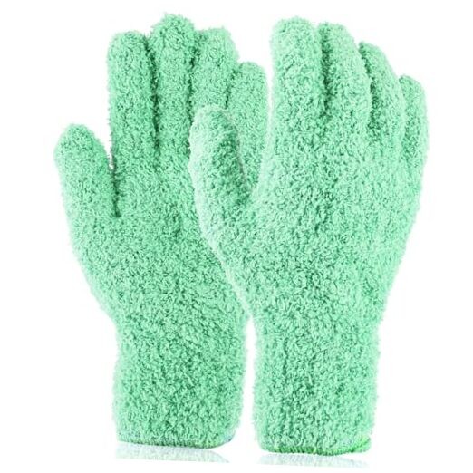 Plant Dusting Gloves, Microfiber Dusters for Cleaning Kitchen Indoor Mitt Green