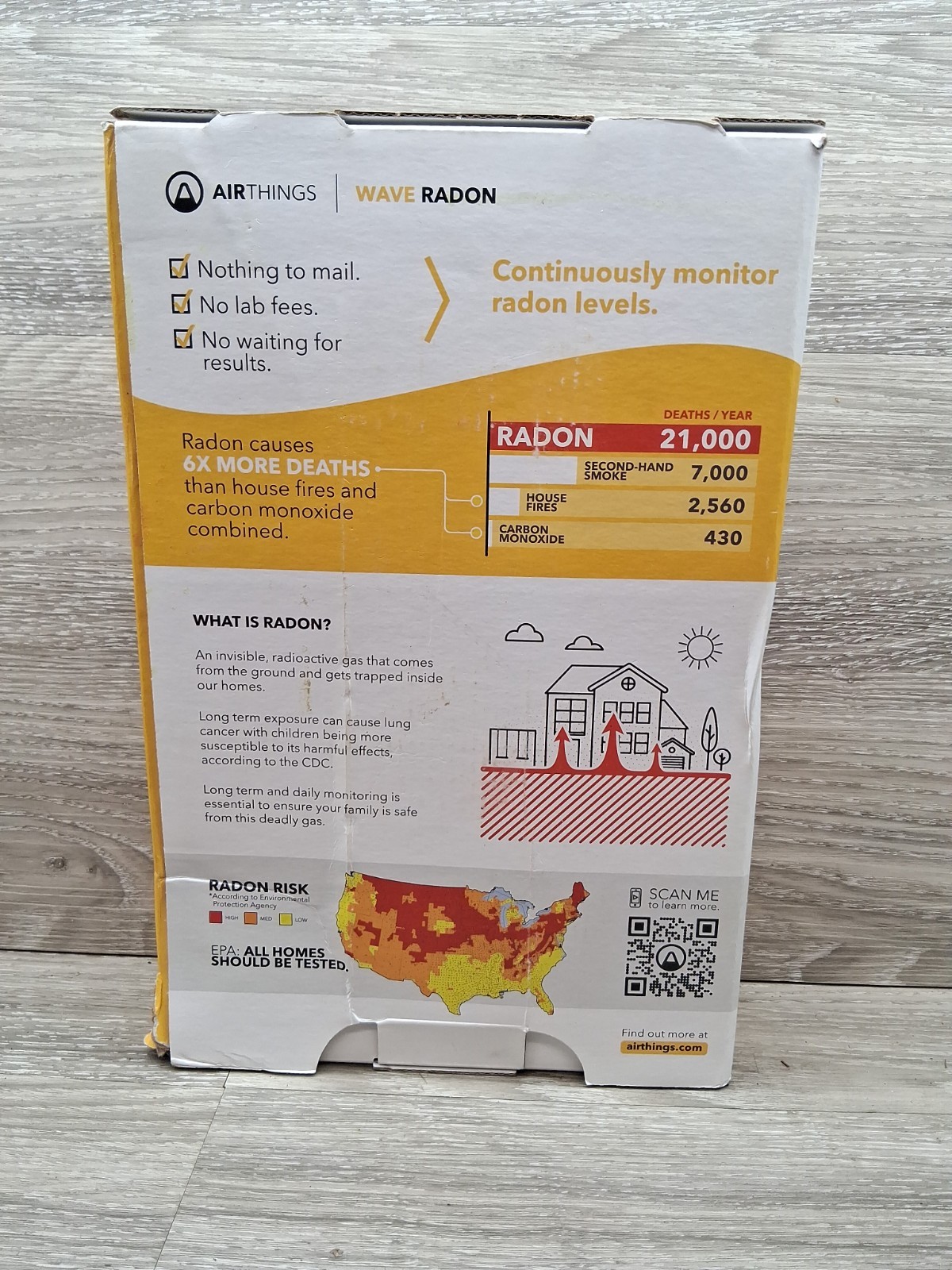 Airthings Wave Radon 2951 Radon Detector Humidity & Temperature Monitoring