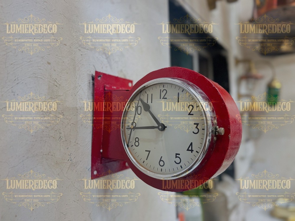 Double Sided Industrial Wall Clock Red Coated Citizen Battery Clock