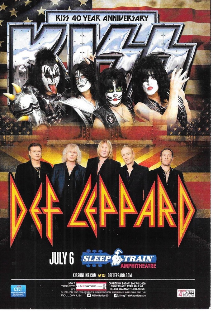 Kiss / Def Leppard vintage flyer July 6 Sleep Train Amphitheatre Chula Vista