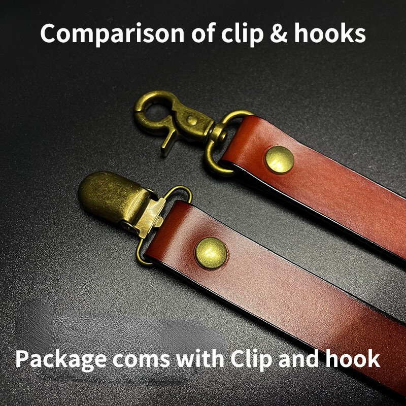 Vintage Brown Leather H Back Suspenders Belts 4 Brass Hooks For Men Male Work