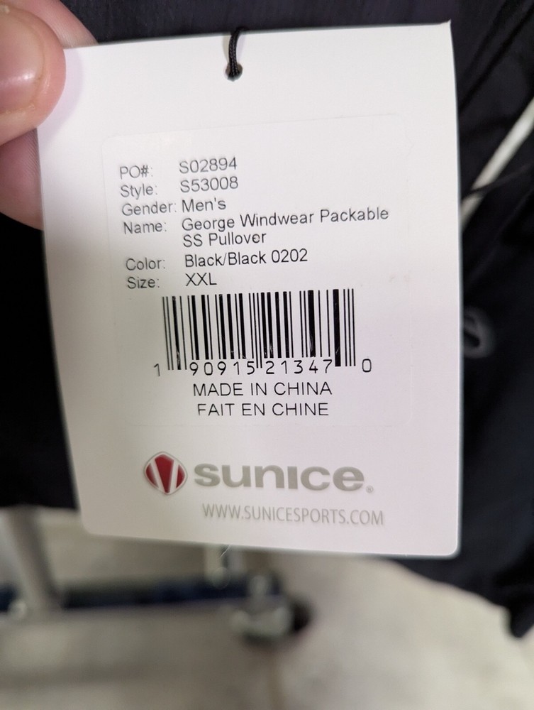 NWT MEN'S SUNICE GEORGE PACKABLE SS PULLOVER, SIZE: 2XL, COLOR: BLACK (M16)