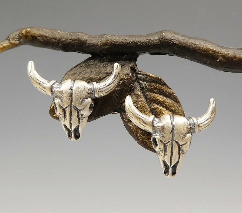 Handmade Sterling Silver Goat Ram Bull Head Skull Small Stud Post Earrings