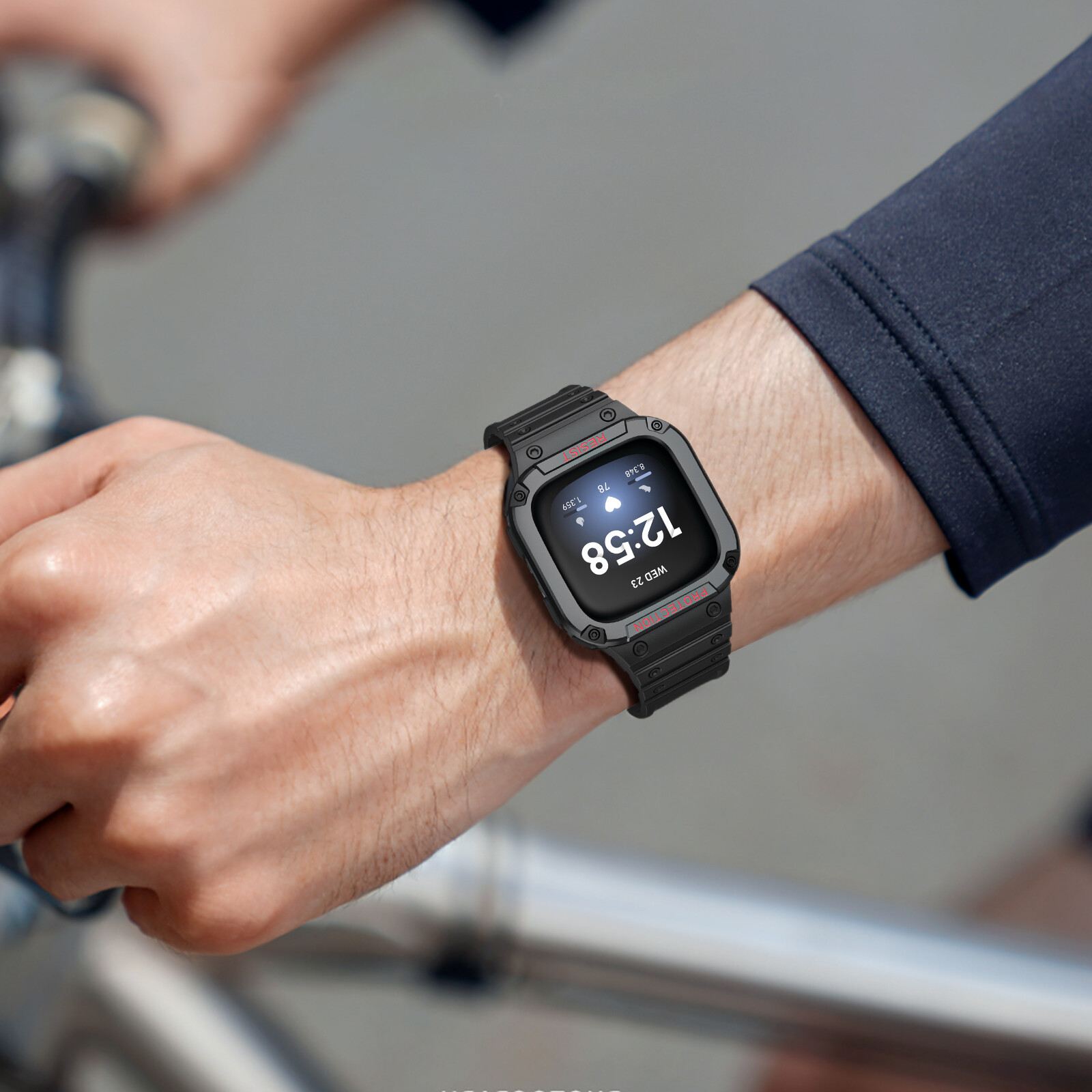 For Fitbit Versa 3/2/1/Lite/Sense Rugged Men Sport Bands with Protective Cover