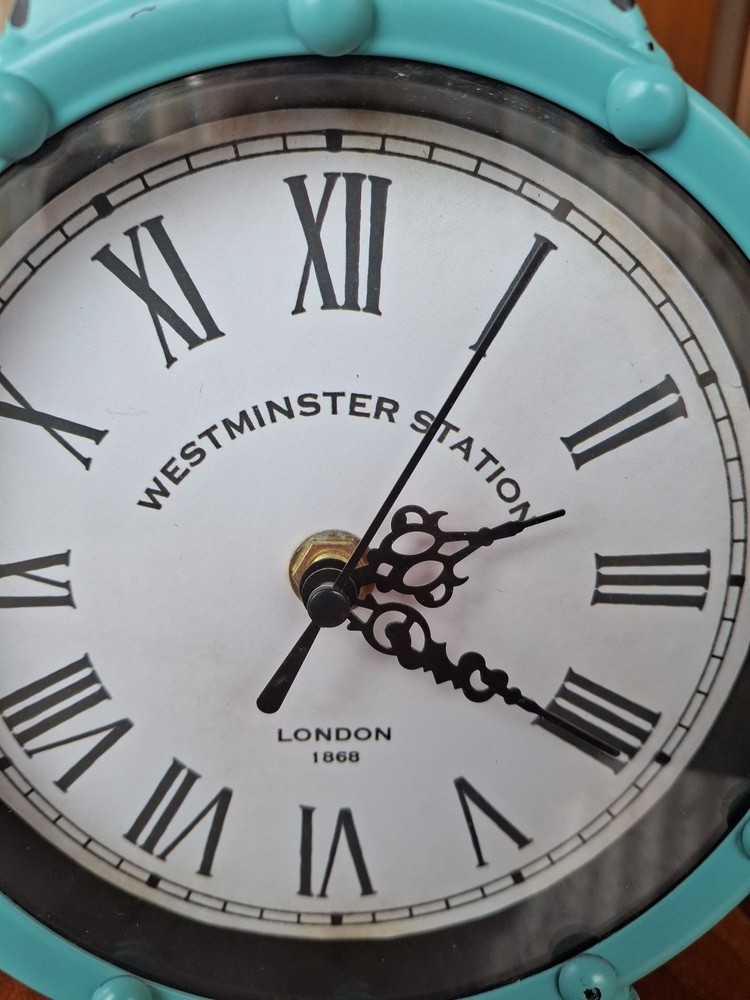 Quartz Table Clock, Metal Art Clock, Westminster Station Clock Teal