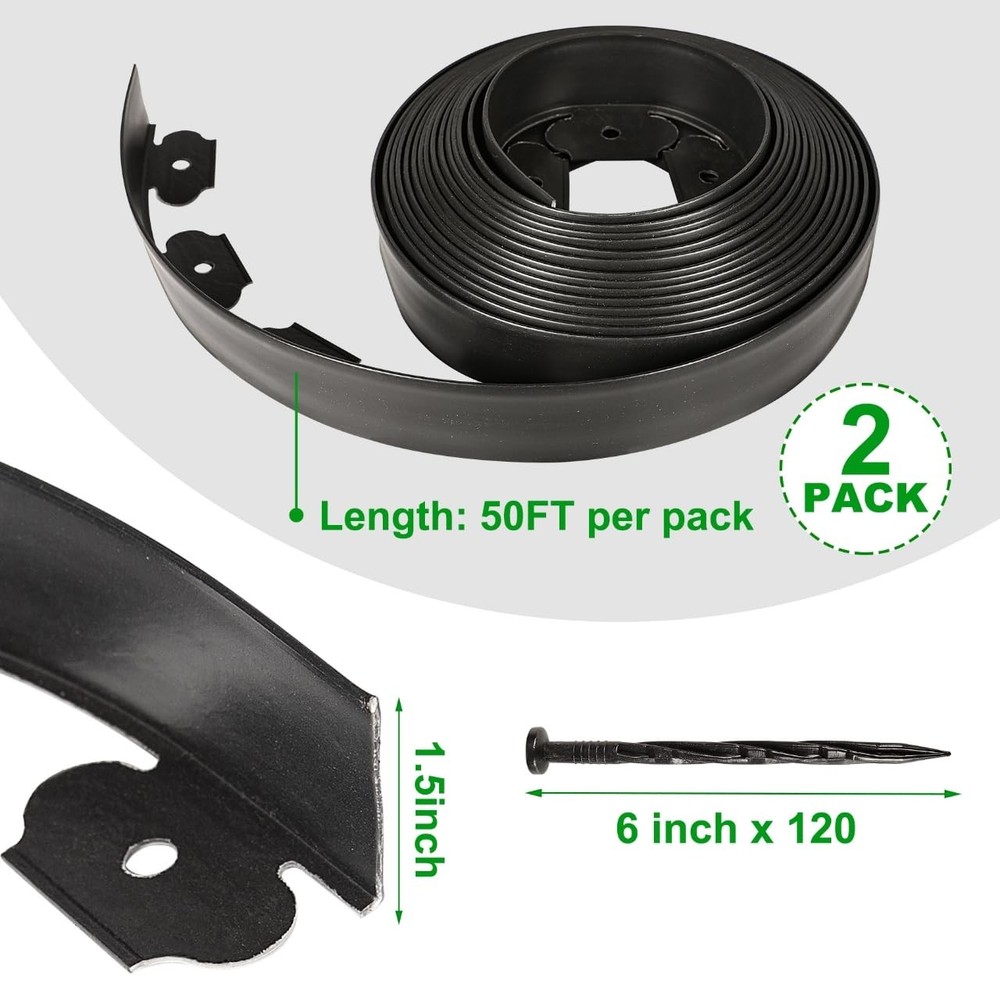 1.5 Inch Garden Edging Border 100FT, Plastic for Black