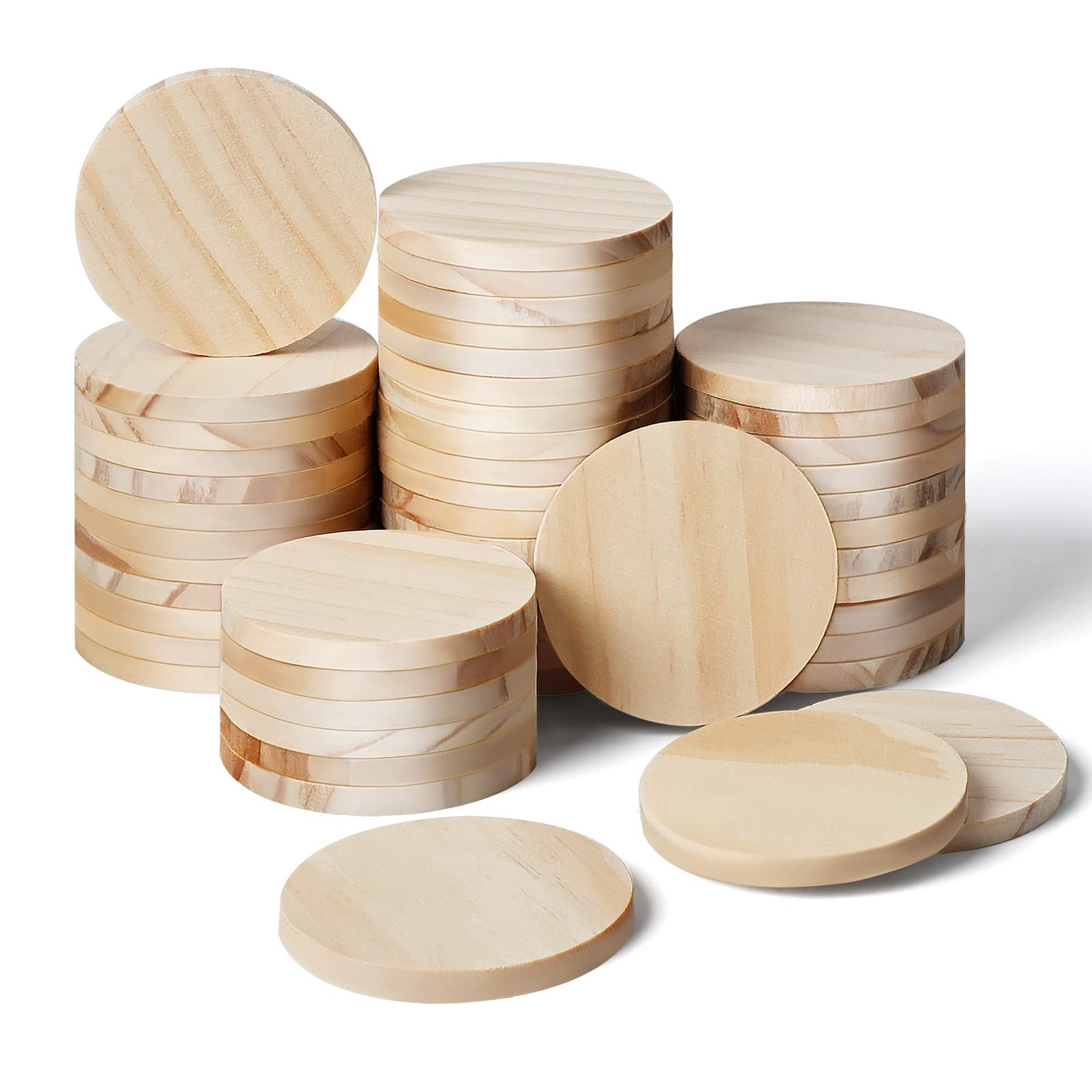 2 Inch 50 Pieces Wood Circles, GOH DODD Small Round Discs Unfinished Slices...