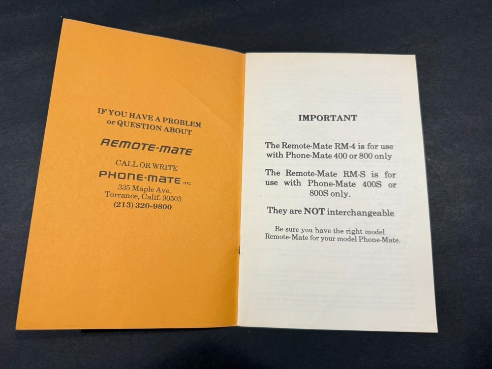 Phone-mate 400 Answering Machine Instructions & Brochure