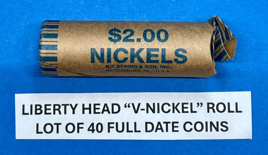 Liberty Head V Nickel Roll Lot of 40 FULL DATE Coins Dated 1900-1912