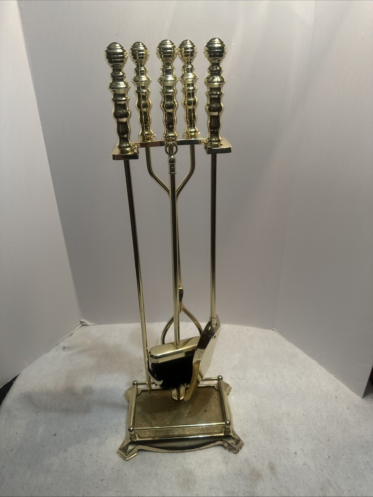 Vintage BRASS Fireplace Tool Set MCM