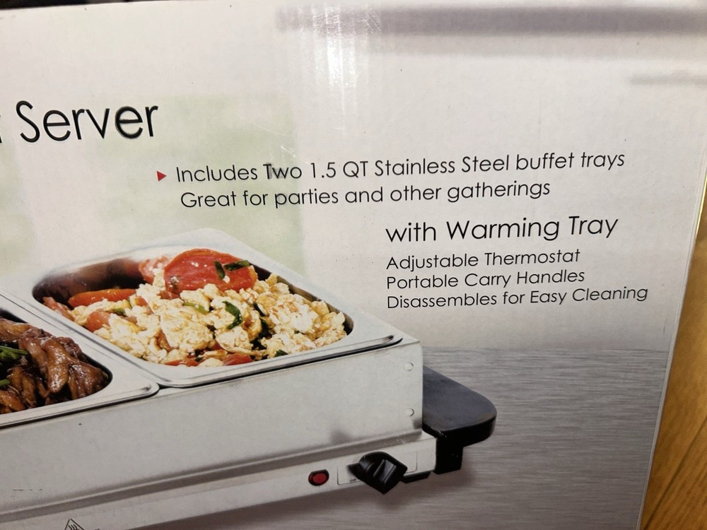 Stainless Steel Buffet Server Two 1.5 QT Trays Warming Tray & Adjustable Temp