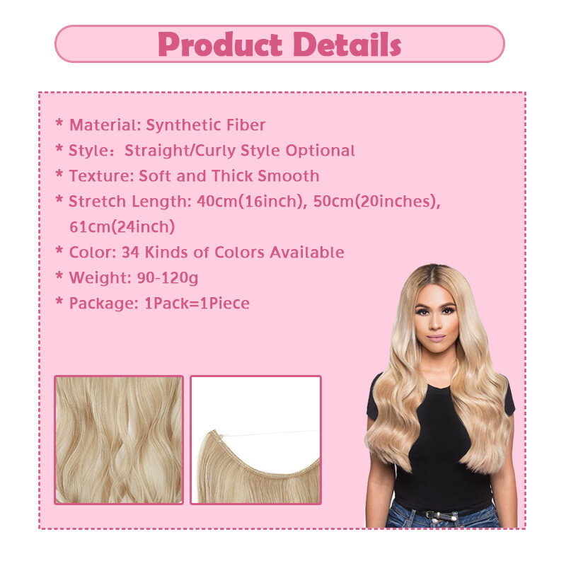 100% Real Natural as Human Invisible Wire in Hair Extensions One Piece & Ring US