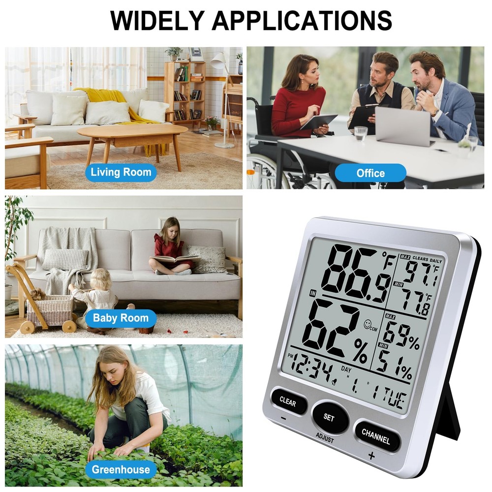 Hygrometer Thermometer Room Temperature Humidity Meter with Large Display, Mi...